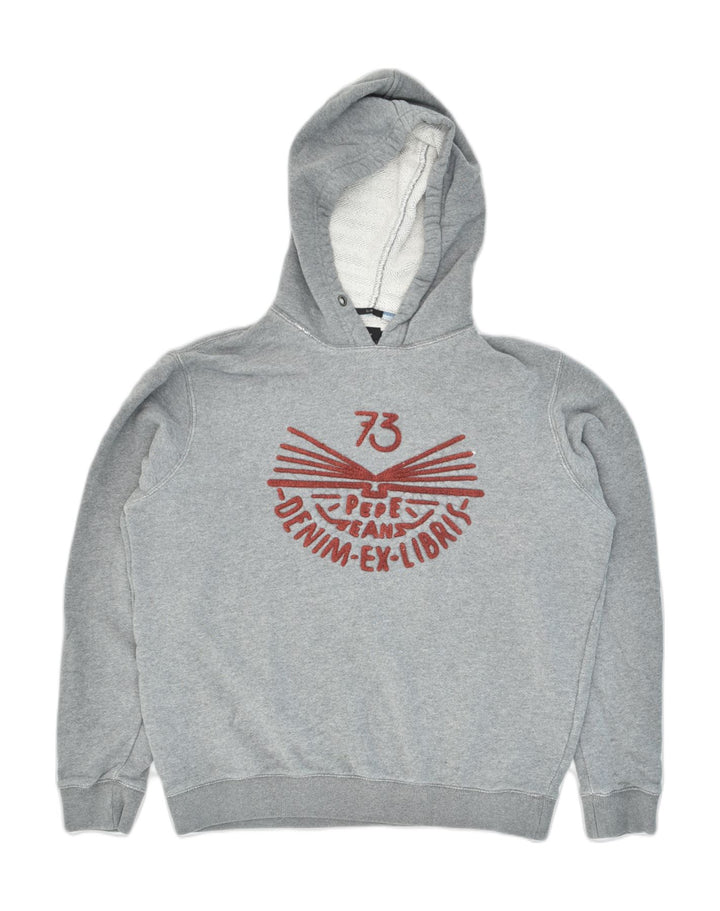 PEPE JEANS Womens Graphic Hoodie Jumper UK 16 Large Grey Cotton | Vintage PEPE Jeans | Thrift | Second-Hand PEPE Jeans | Used Clothing | Messina Hembry 