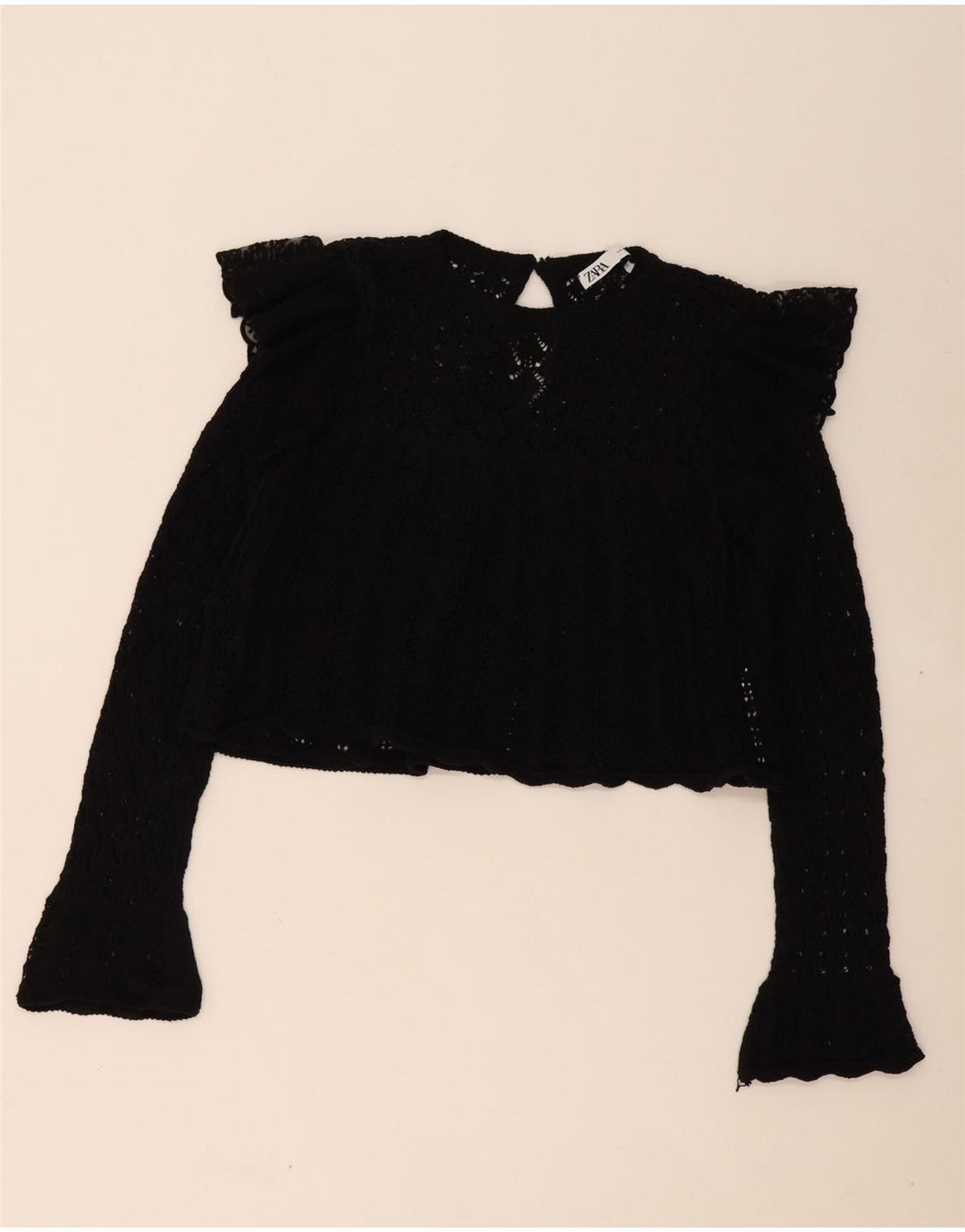 ZARA Womens Crop Knit Blouse Top UK 14 Medium Black Vintage Zara and Second-Hand Zara from Messina Hembry 