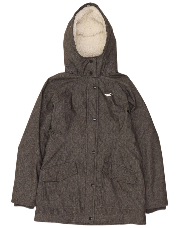 HOLLISTER Parkajakke med hætte til kvinder UK 14 Medium Grey Flecked Polyester