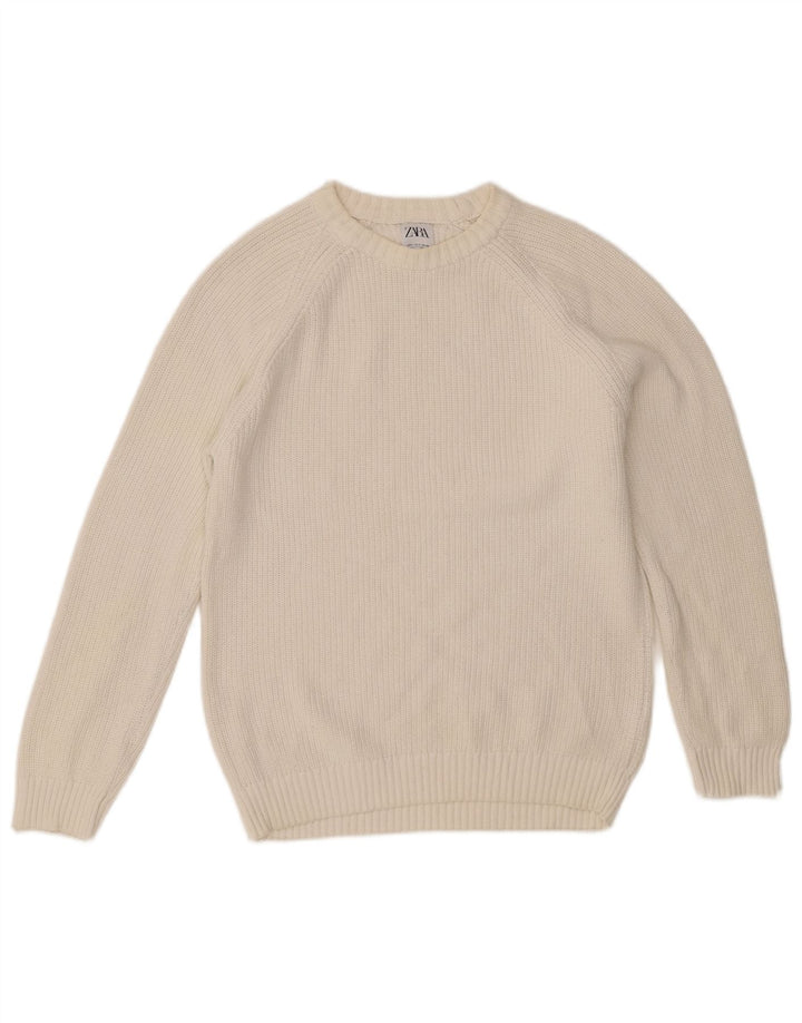 Zara Herre sweater med rund hals, lille hvid bomuld