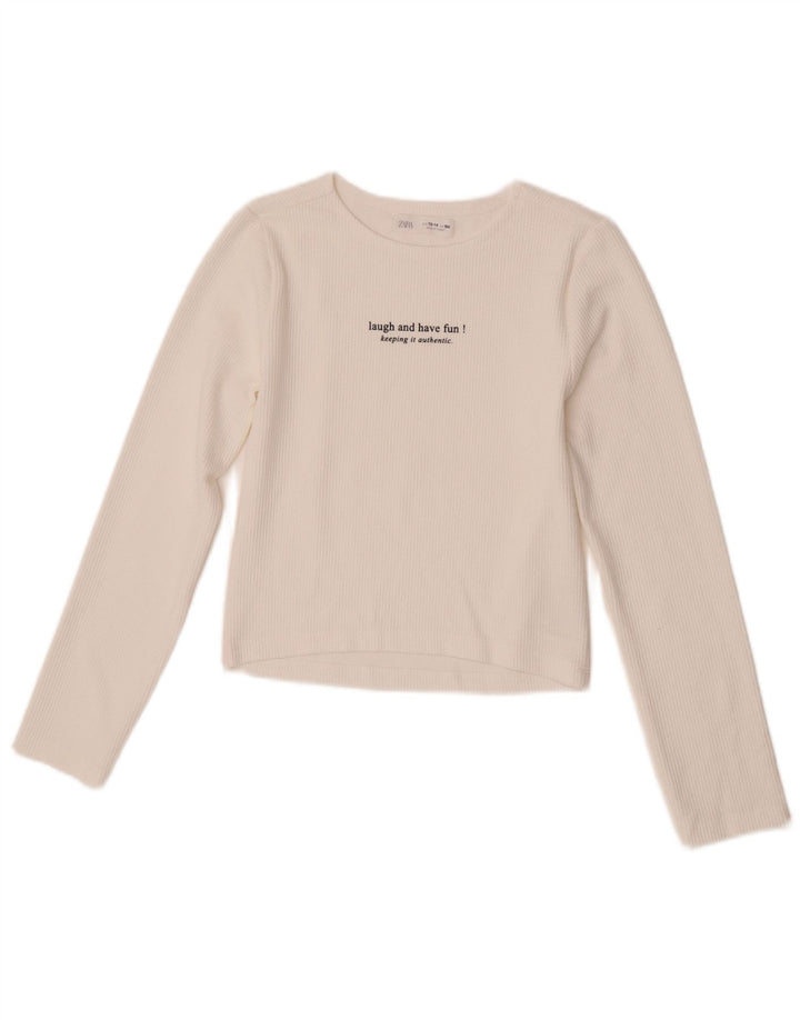 Zara Girls Grafisk Top Langærmet 13-14 År Hvid Polyester