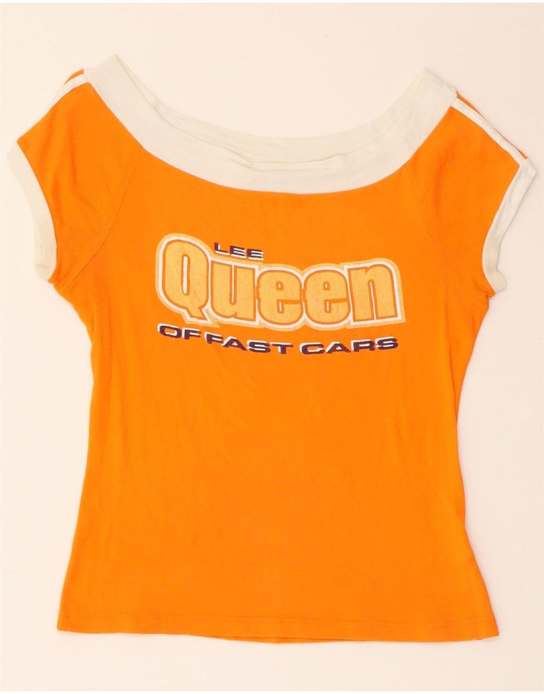 LEE Dame Crop Grafisk T-Shirt Top UK 12 Medium Orange Bomuld