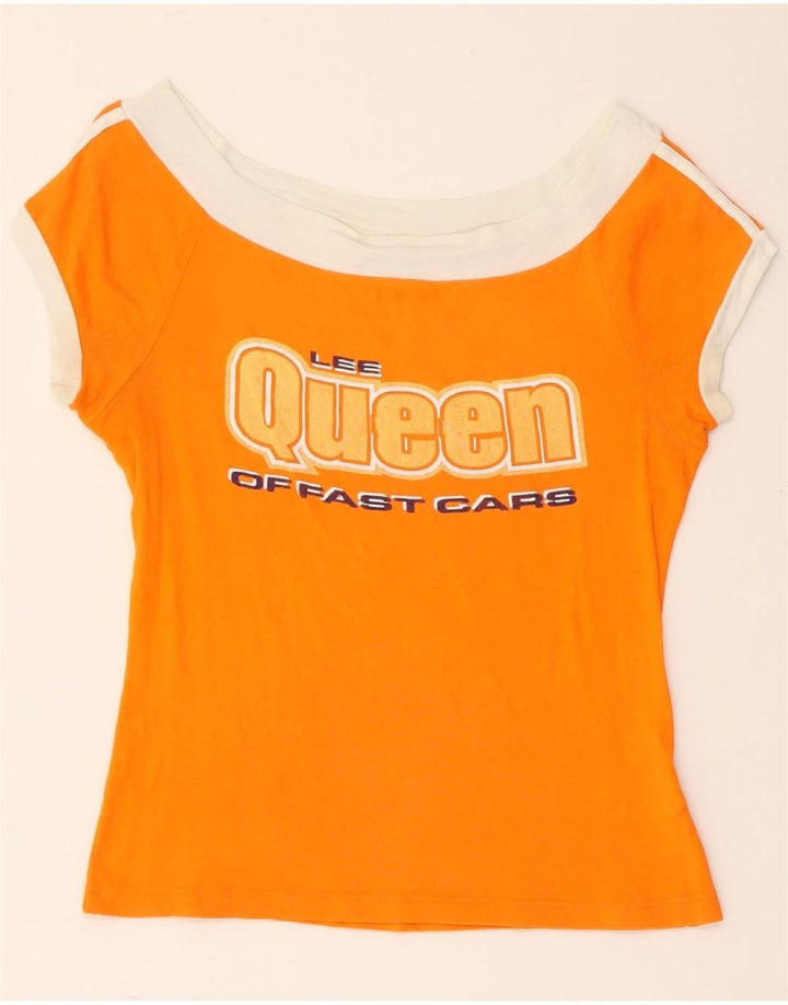 LEE Dame Crop Grafisk T-Shirt Top UK 12 Medium Orange Bomuld