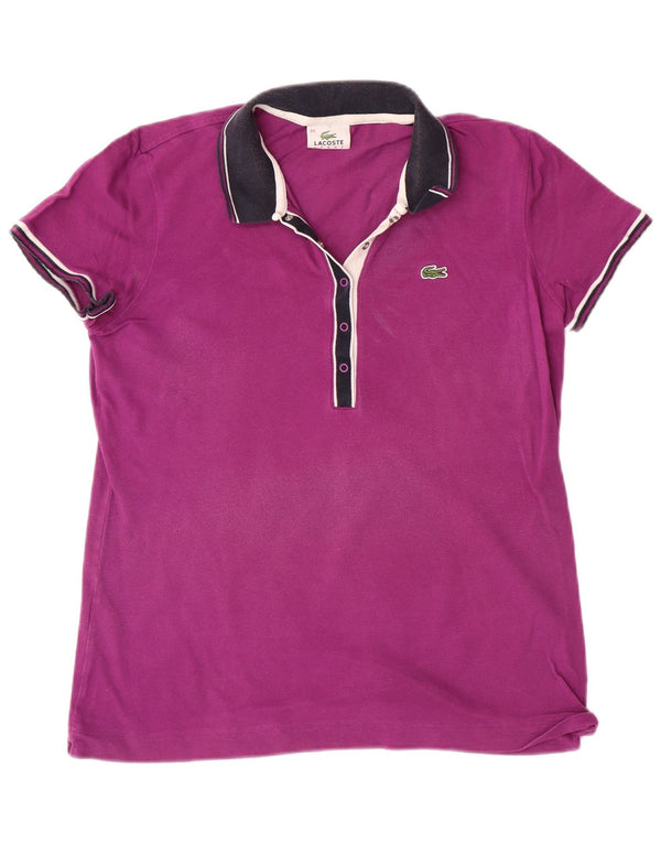 LACOSTE Poloshirt til kvinder størrelse 44 Large Lilla Colourblock Bomuld