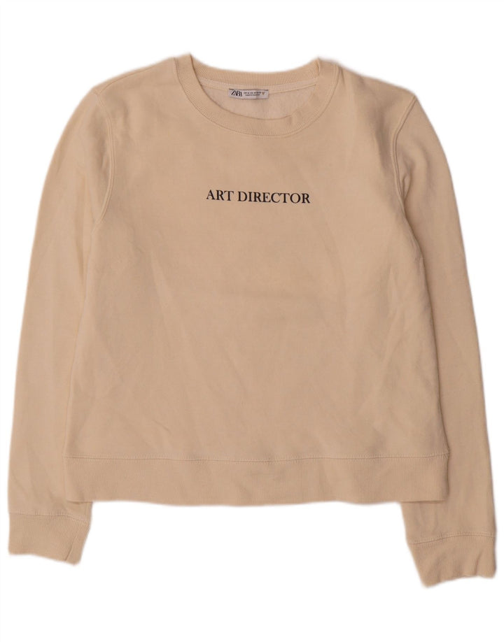 Zara Graphic Sweatshirt Jumper UK 14 Medium Off White Bomuld