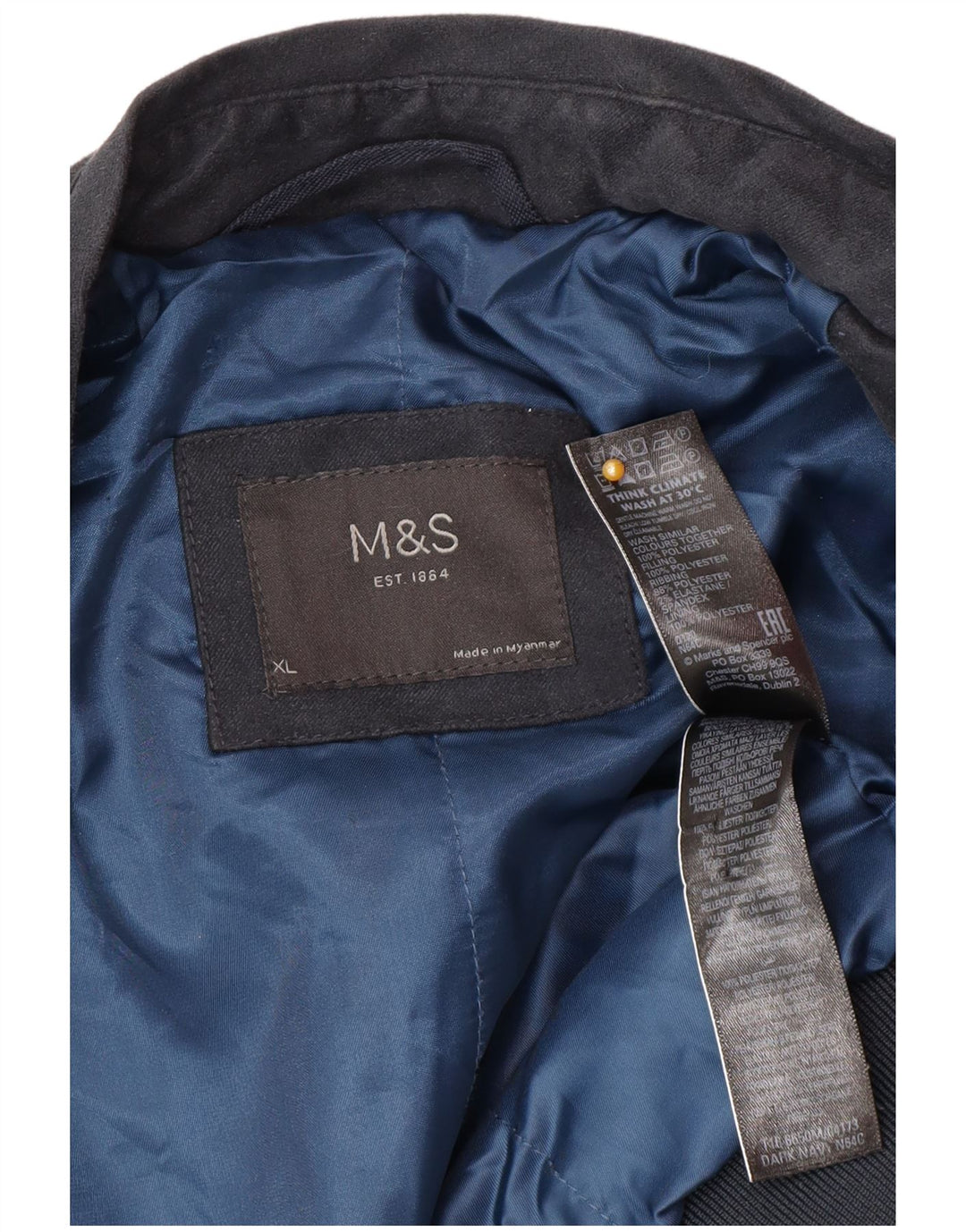 Marks & Spencer Herre Bomber Jacket UK 42 XL Navy Blue Polyester