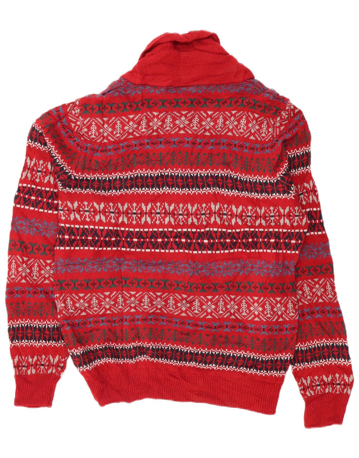 Marks & Spencer Herre Shawl Neck Jumper Sweater Medium Red Fair Isle