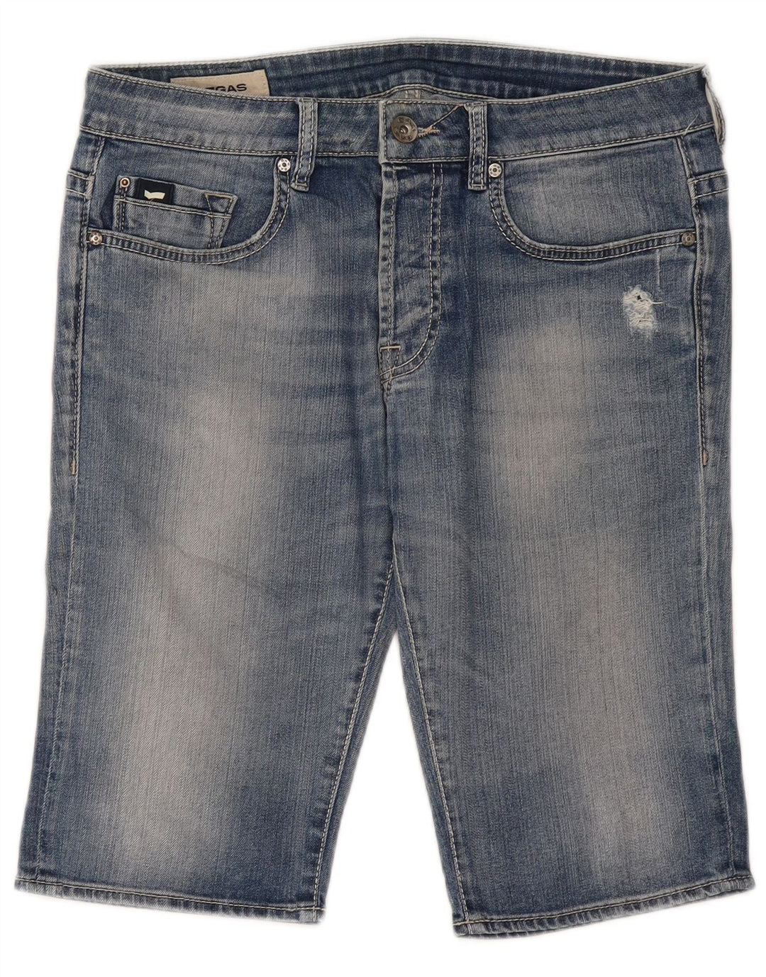Gas Herre Distressed Denim Shorts W34 Large Blue Cotton