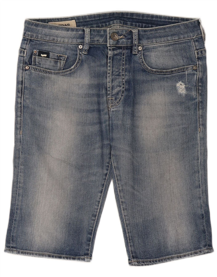 Gas Herre Distressed Denim Shorts W34 Large Blue Cotton