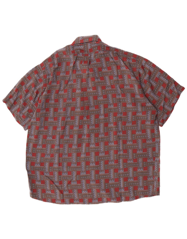 Vintage kortærmet herreskjorte 2XL Burgundy Geometric