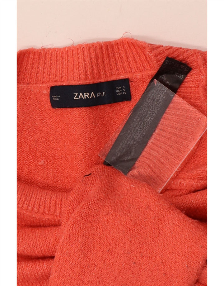 Zara Dame Oversized Boat Neck Jumper Sweater UK 10 Small Orange Polyester