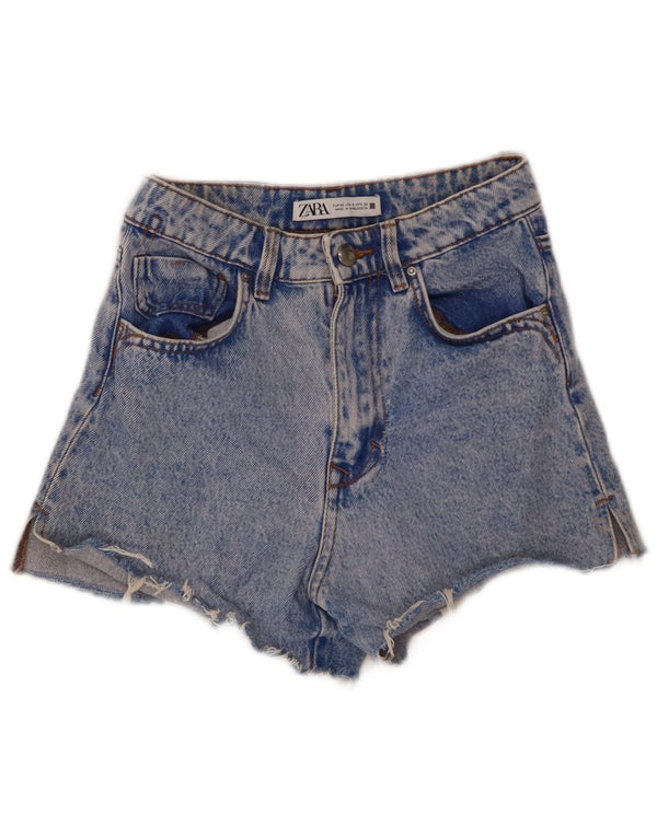 Zara kvinders brede ben højtaljede denimshorts EU 32 2XS W22 blå bomuld