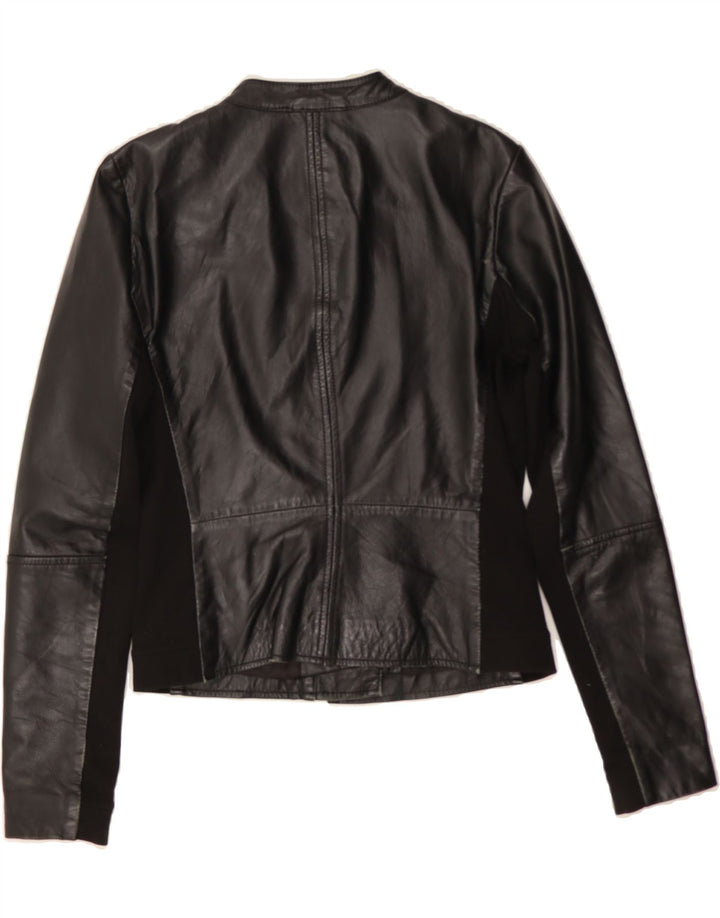 MANGO Womens Crop Leather Jacket UK 10 Small Black Leather Biker Vintage Mango and Second-Hand Mango from Messina Hembry 
