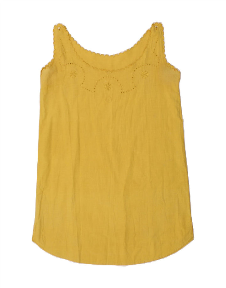 VINTAGE Womens Sleeveless Tunic Top UK 12 Medium Yellow Floral Vintage Vintage and Second-Hand Vintage from Messina Hembry 