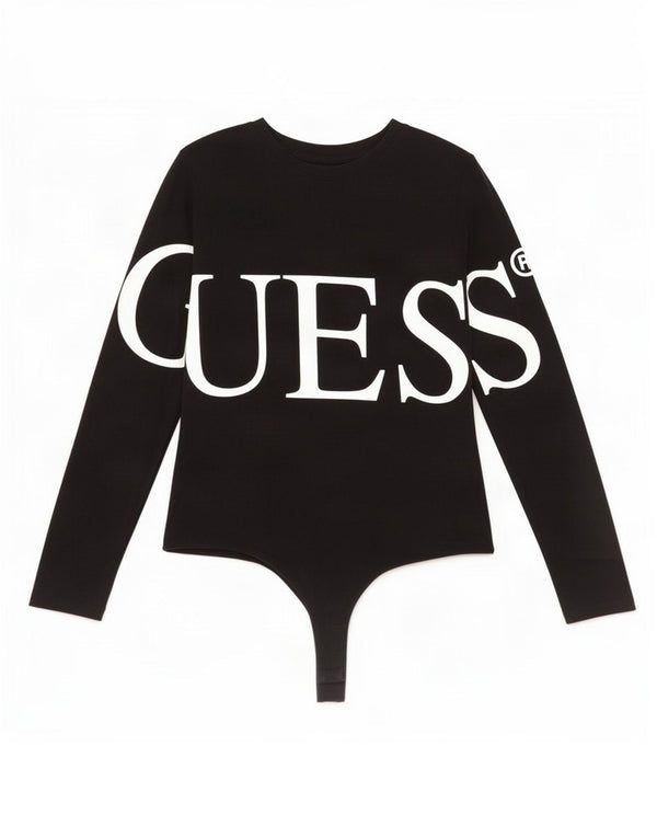 Guess Kvinders Grafisk Langærmet Bodysuit UK 8 Small Black Bomuld