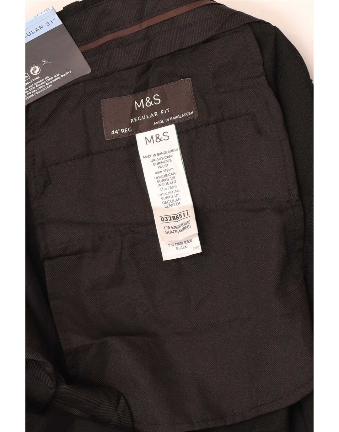 Marks & Spencer Herre Regular Fit Chinobukser W44 L31 Sort polyester