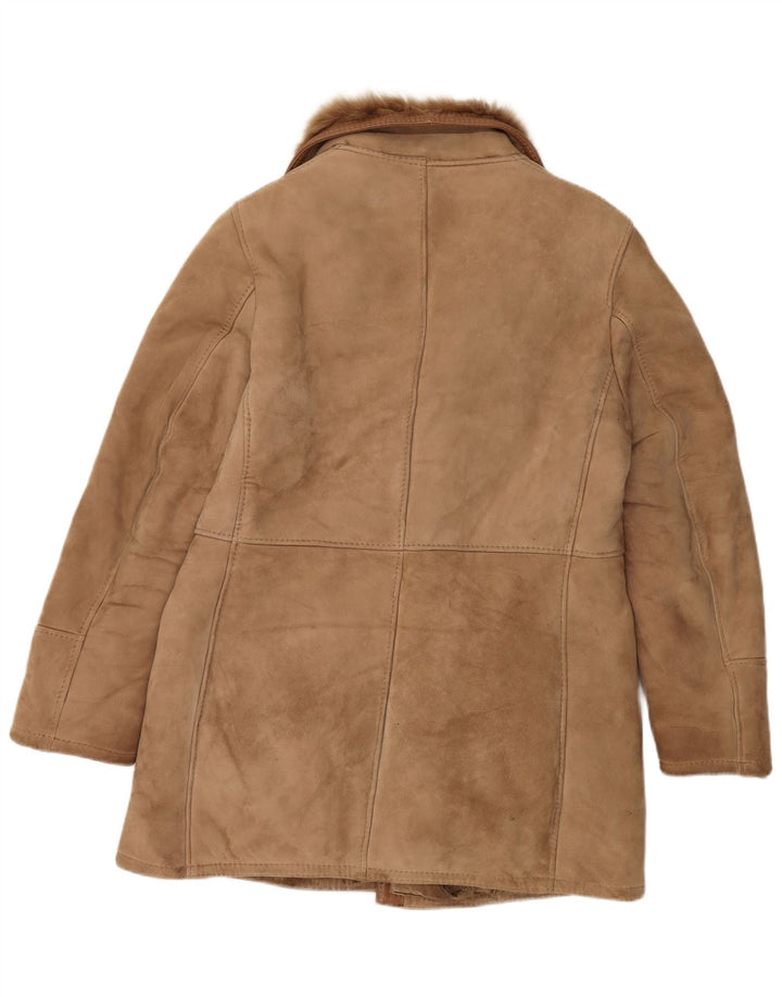 Vintage herre dobbeltradet shearling jakke IT 50 stort brunt læder