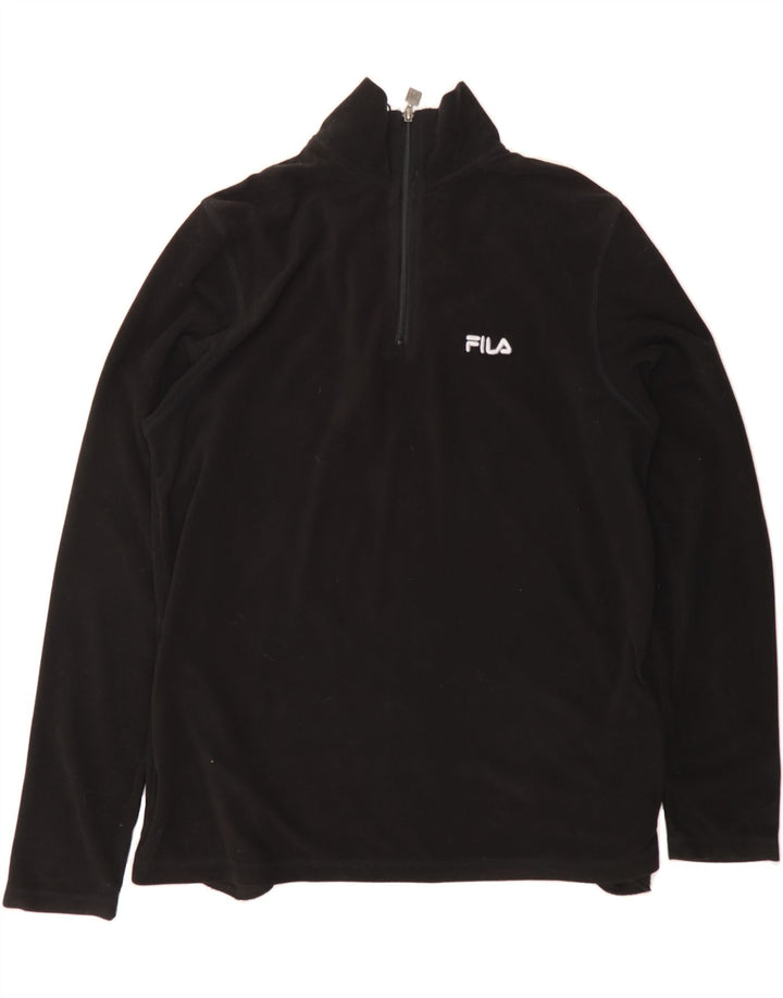 FILA Mens Zip Neck Fleece Jumper Large Black Polyester Vintage Fila and Second-Hand Fila from Messina Hembry 