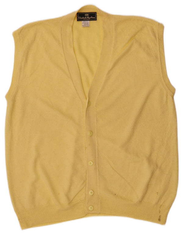 Vintage herre ærmeløs cardigan sweater stor gul uld