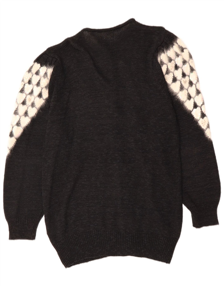 Vintage dame cardigan sweater EU 38 Medium Black Polyacrylic Heart