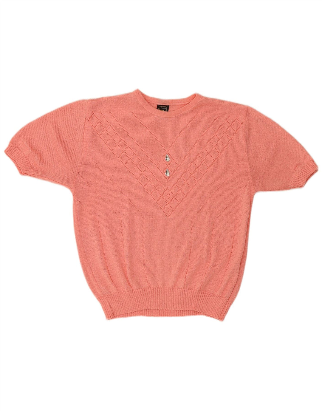 Vintage Dame Kortærmet Bluse Top IT 44 Medium Pink Akryl