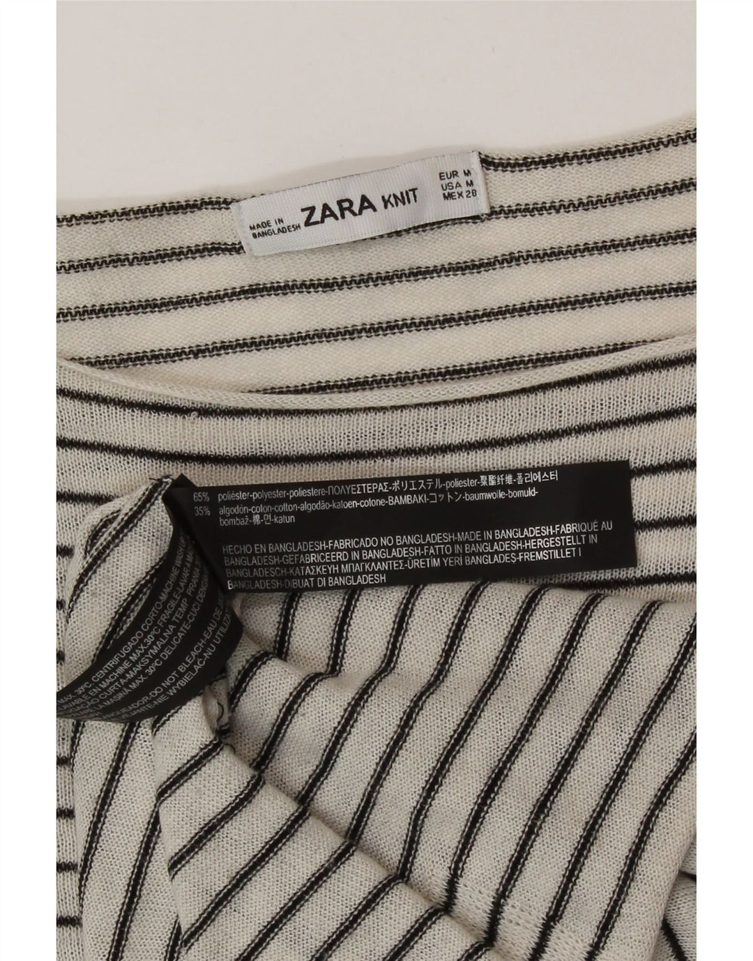 Zara Dame Oversized Top Langærmet UK 14 Medium Hvid Stribet Polyester