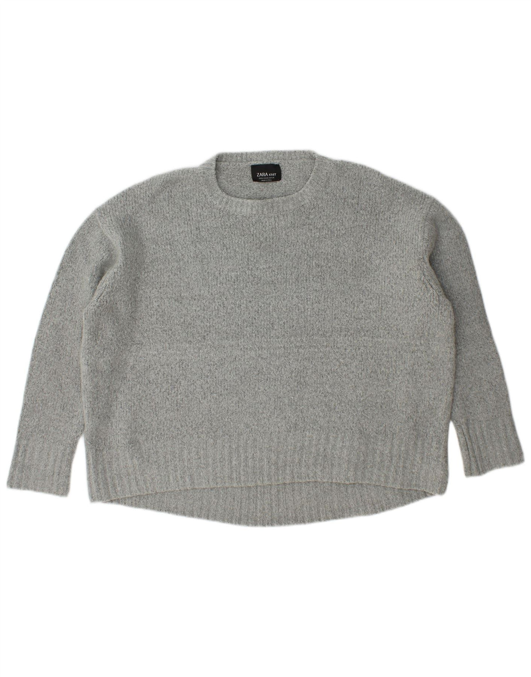 Zara Dame Oversized Crew Neck Jumper Sweater UK 14 Medium Grå Akryl
