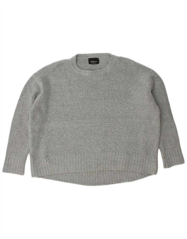 Zara Dame Oversized Crew Neck Jumper Sweater UK 14 Medium Grå Akryl