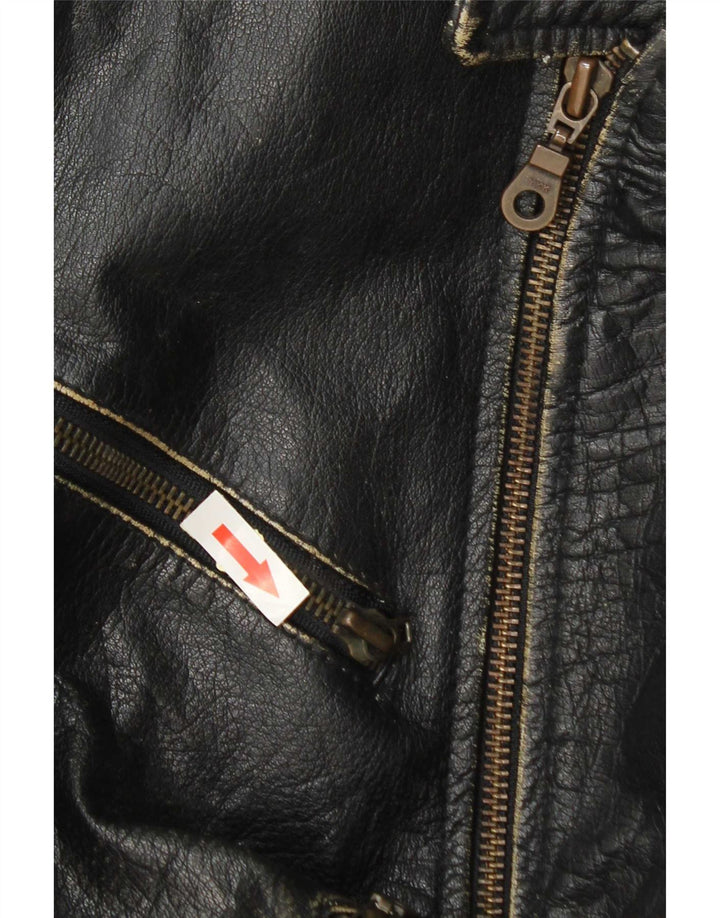 Vintage Herre Læder Biker Jacket UK 36 Lille sort læder