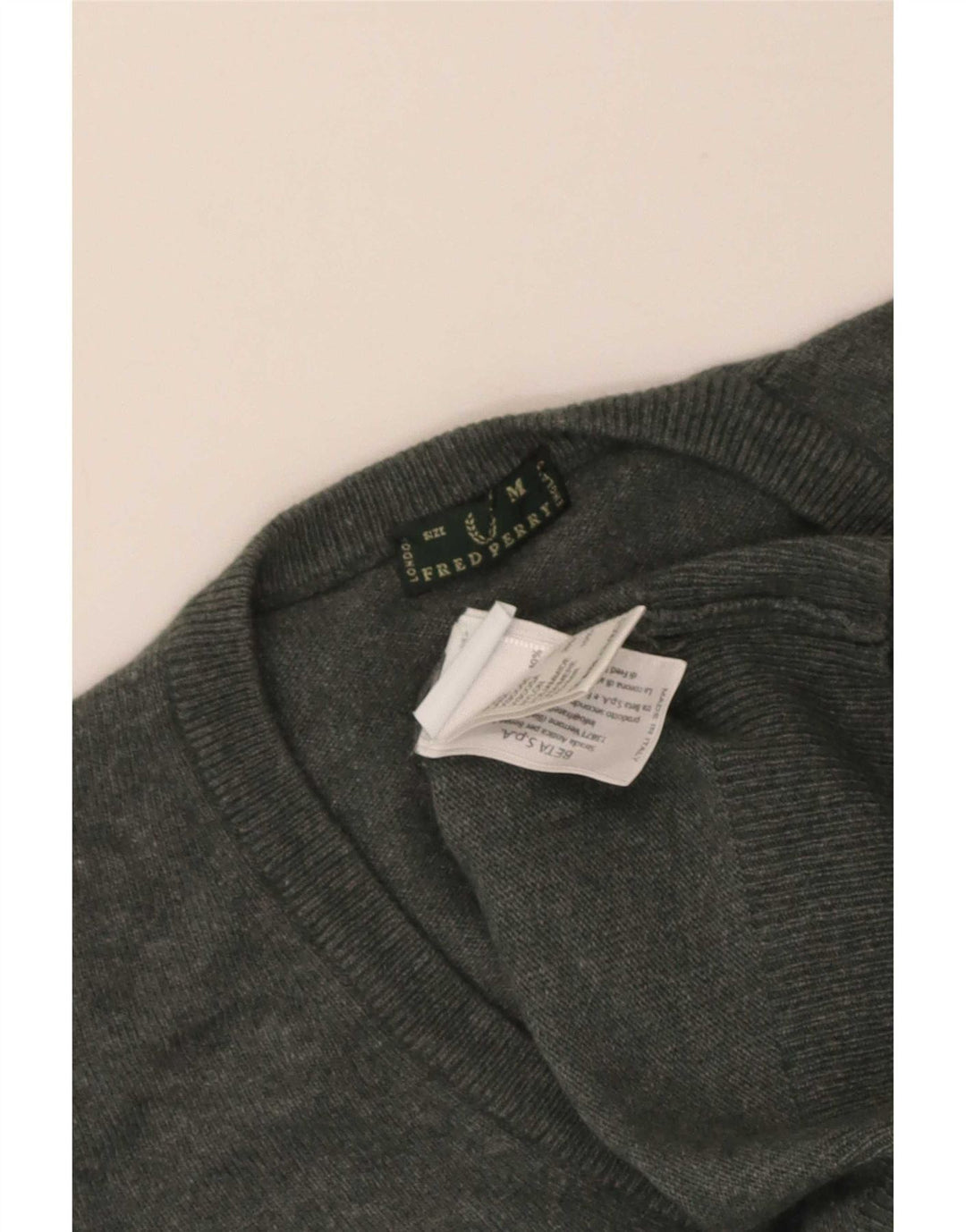 Fred Perry Dame V-hals sweater UK 12 Medium Grey Uld