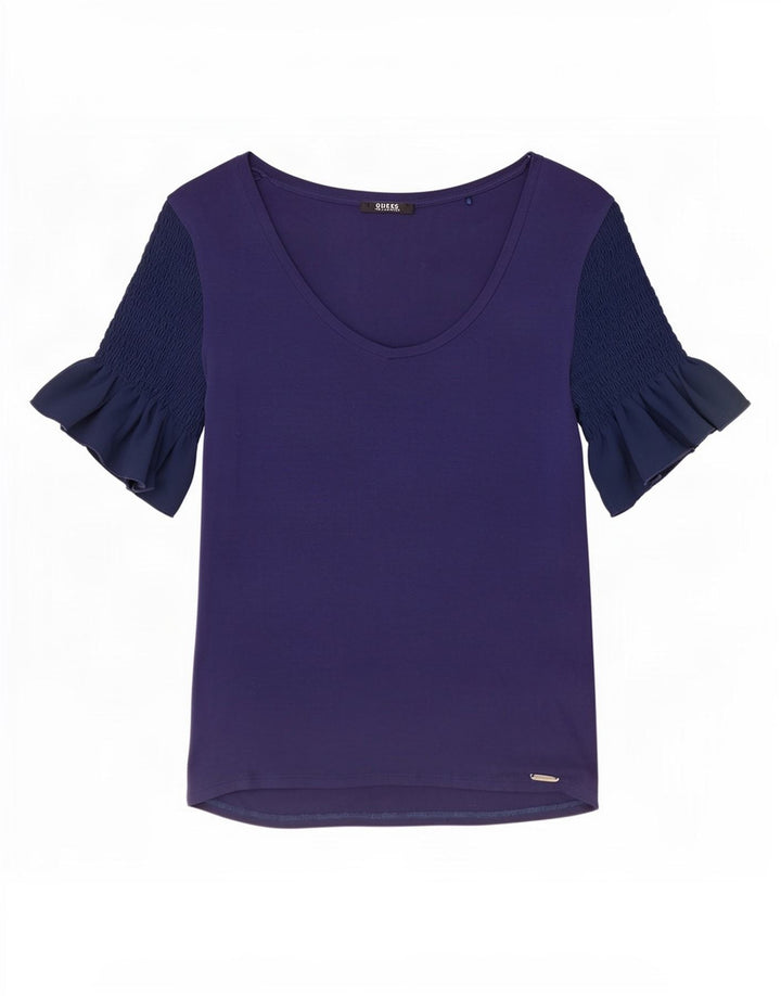 Guess Dame Bluse Top UK 8 Small Navy Blue Colourblock Rayon