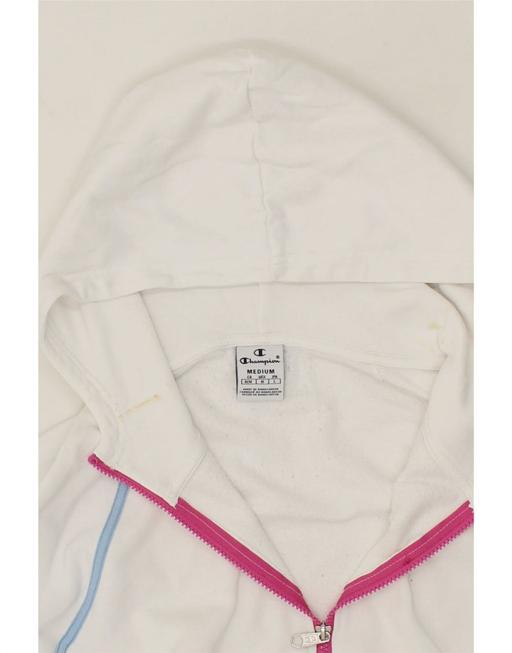 CHAMPION Womens Oversized Crop Zip Neck Hoodie Jumper UK 14 Medium White Vintage Champion and Second-Hand Champion from Messina Hembry 