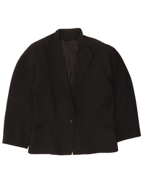 Max Mara Dame 1 Knap Blazer Jacket UK 16 Large Black Virgin Wool