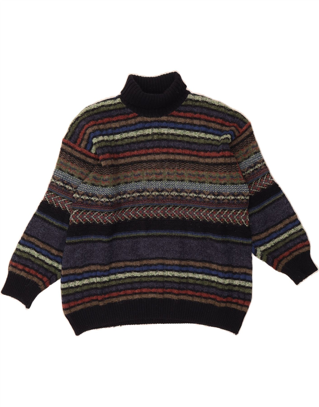 SETTEBELLO Mens Roll Neck Jumper Sweater Medium Navy Blue Striped Vintage Settebello and Second-Hand Settebello from Messina Hembry 