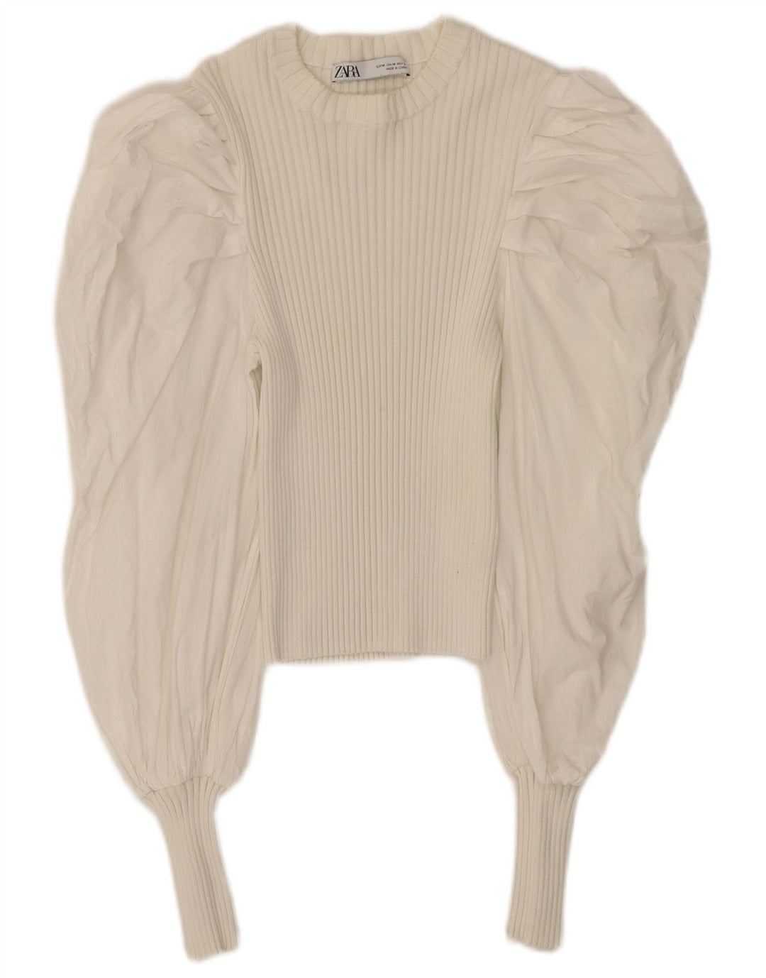 Zara Womens Crop Langærmet Bluse Top UK 12 Medium White Bomuld