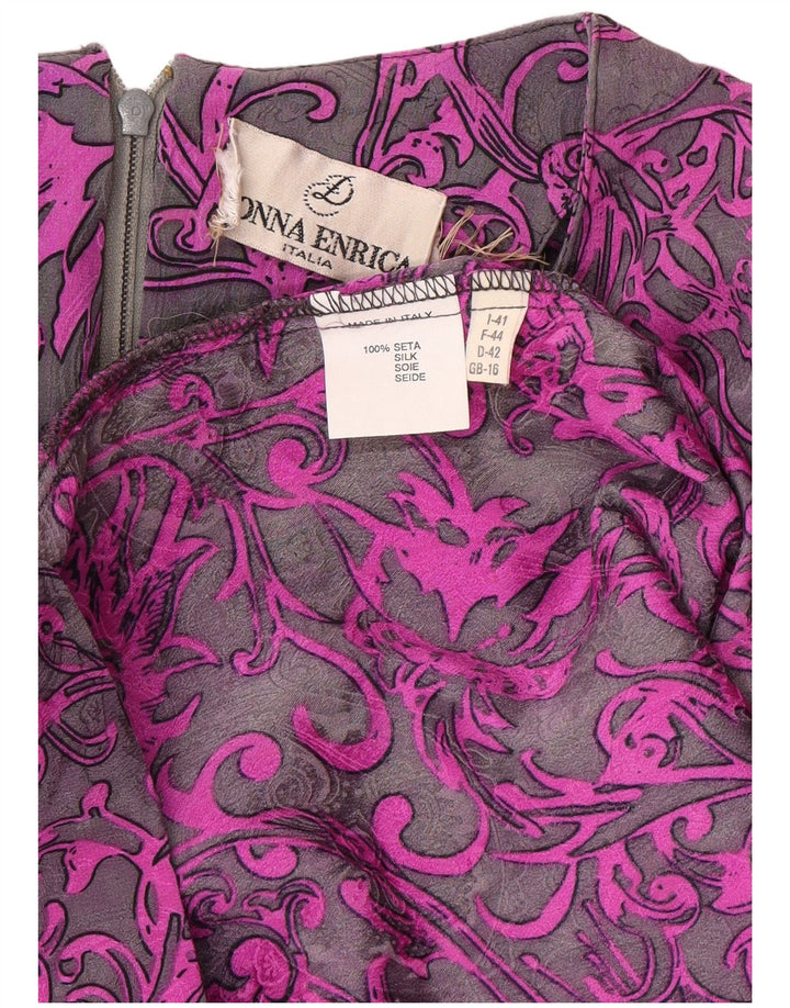 DONNA ENRICA Dame Langærmet Shift Dress UK 16 Large Purple Paisley