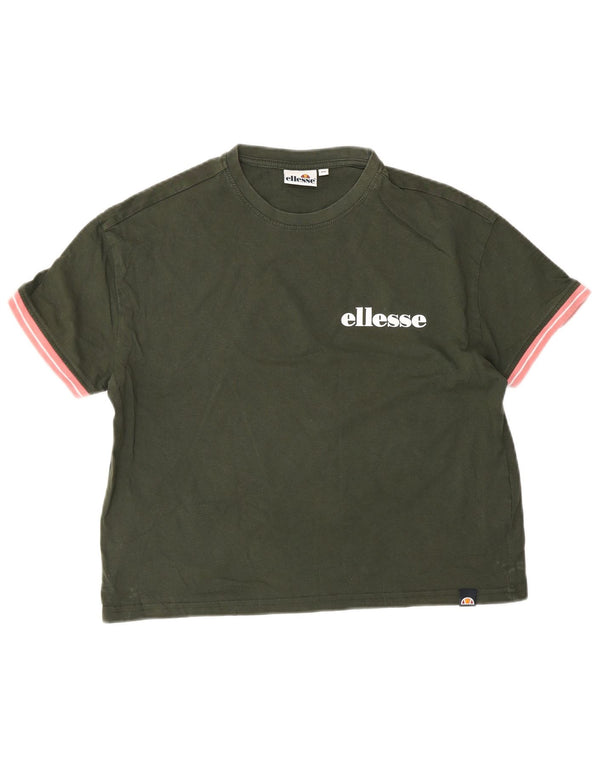 Ellesse Dame Oversized T-Shirt Top UK 6 XS Khaki Bomuld