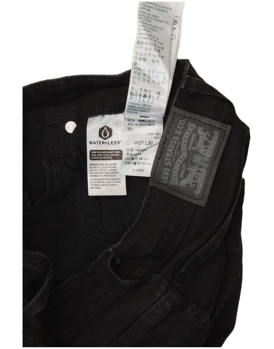 LEVI'S Dame 721 Skinny Jeans med høj talje W27 L30 sort bomuld