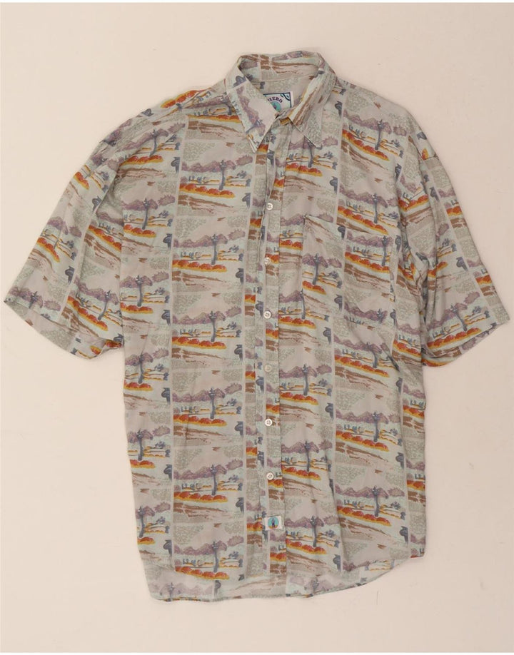VINTAGE Mens Abstract Pattern Short Sleeve Shirt Large Grey Vintage Vintage and Second-Hand Vintage from Messina Hembry 