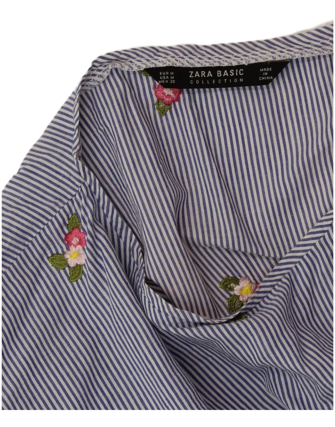 ZARA Womens Crop Bluse Top UK 14 Medium Blue Pinstripe