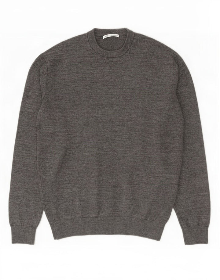 Zara Herre Crew Neck Jumper Sweater Medium Grey Flecked Acryl