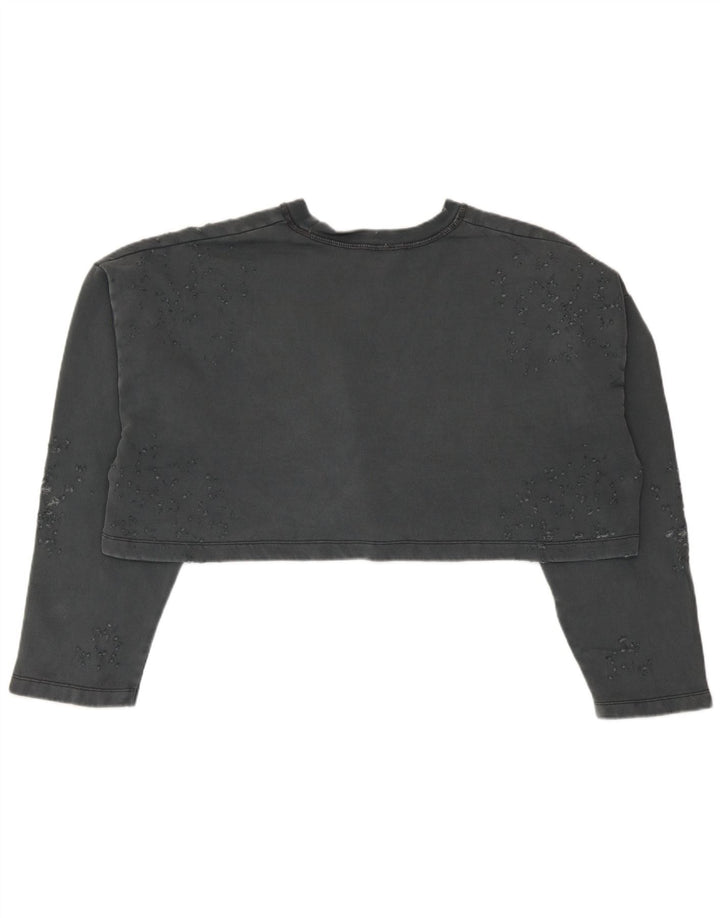 Zara Womens Crop Oversized Sweatshirt Jumper UK 10 Small Grey Bomuld