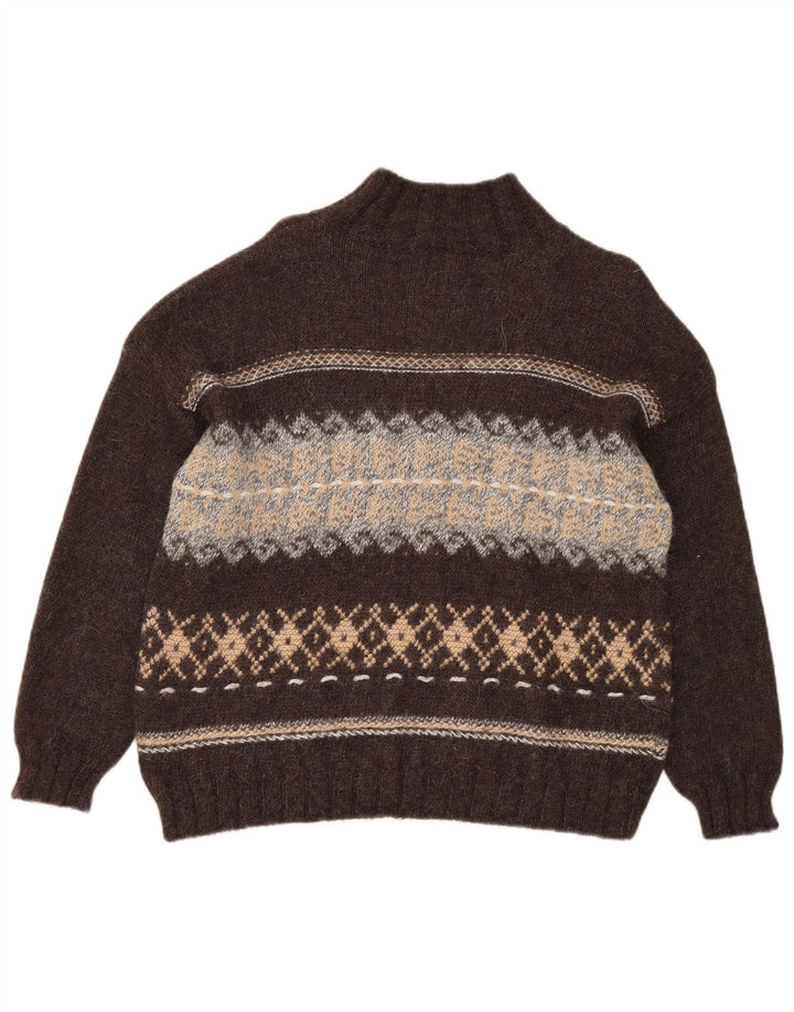 Sisley Dame Turtle Neck Jumper Sweater UK 14 Medium Brown Fair Isle