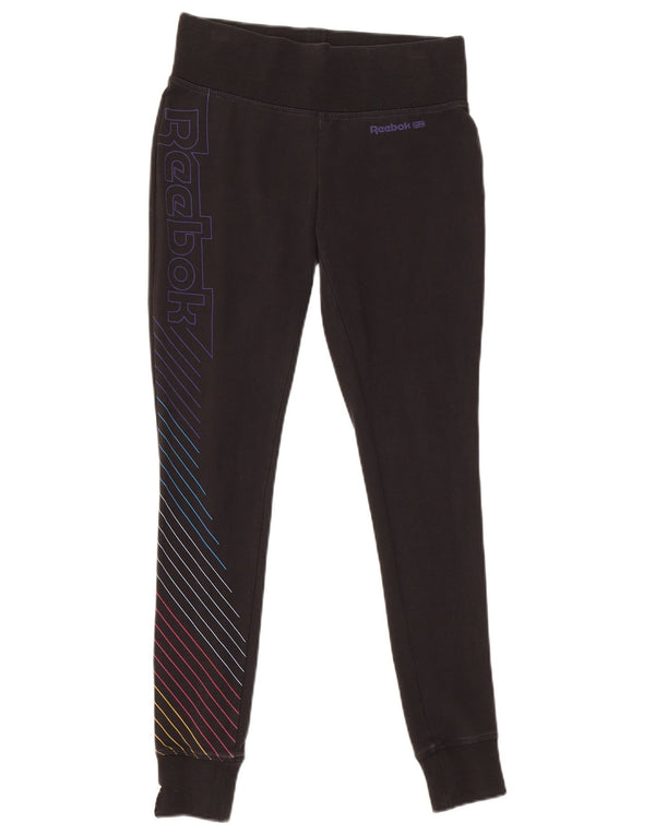 Reebok Kvinders Grafiske Leggings UK 10 Lille sortstribet bomuld