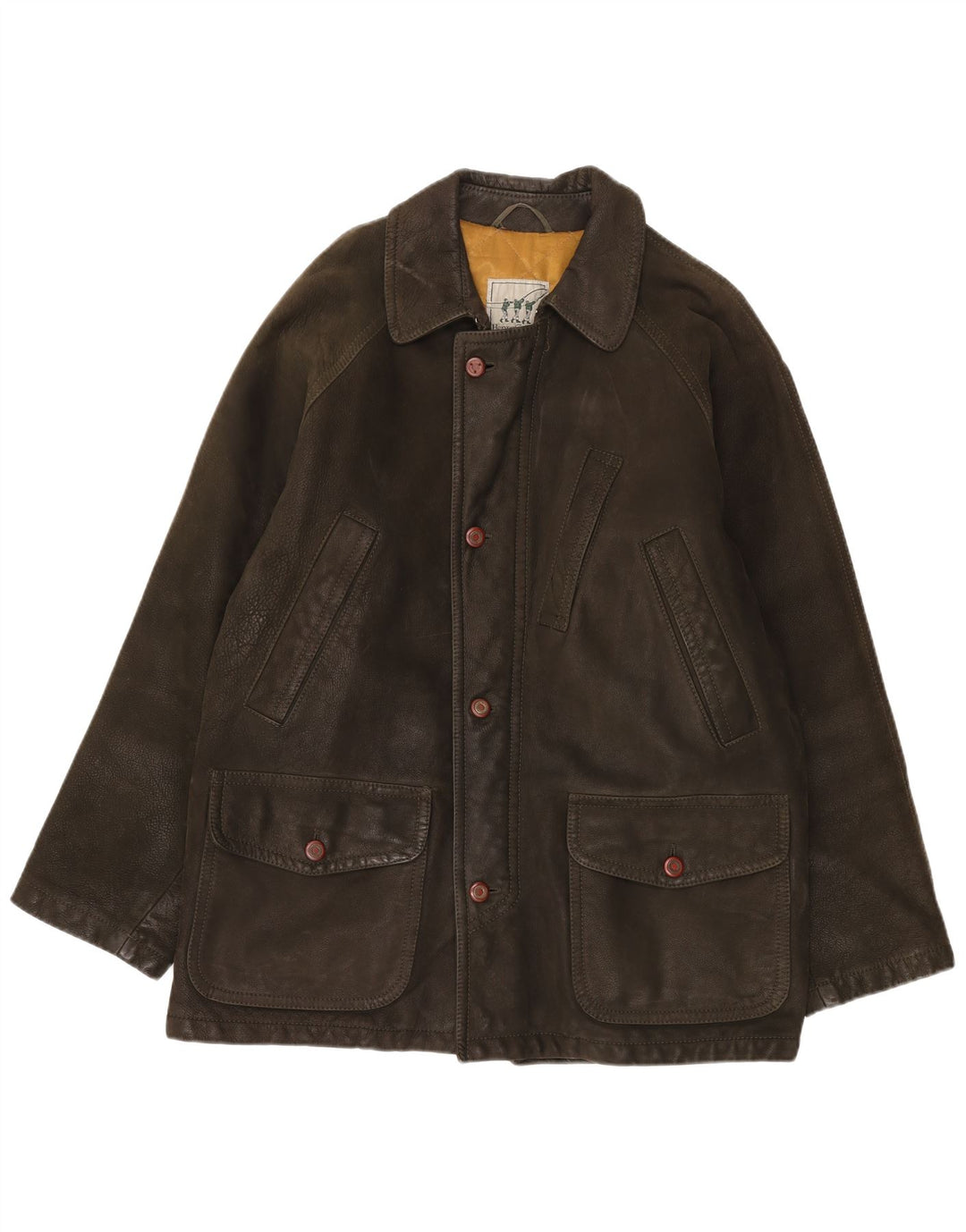 Henry Cottons Herre Læder Windbreaker Coat IT 50 Stor Brun Læder