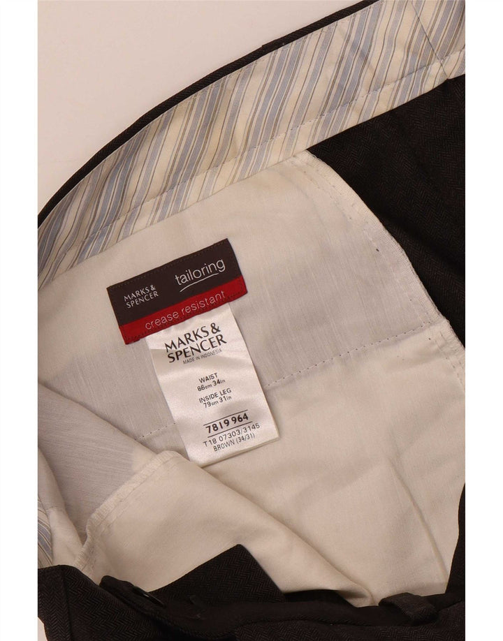 Marks & Spencer Herre Straight Suit Bukser W34 L31 Brun sildeben