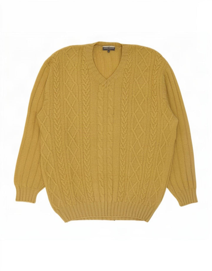 James Dillon Herre V-hals sweater Stor Gul Ny Uld