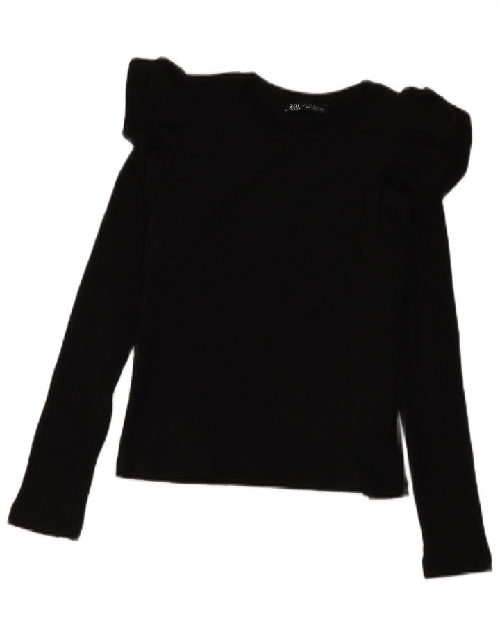 Zara Dame Crop Langærmet Bluse Top UK 10 Small Black