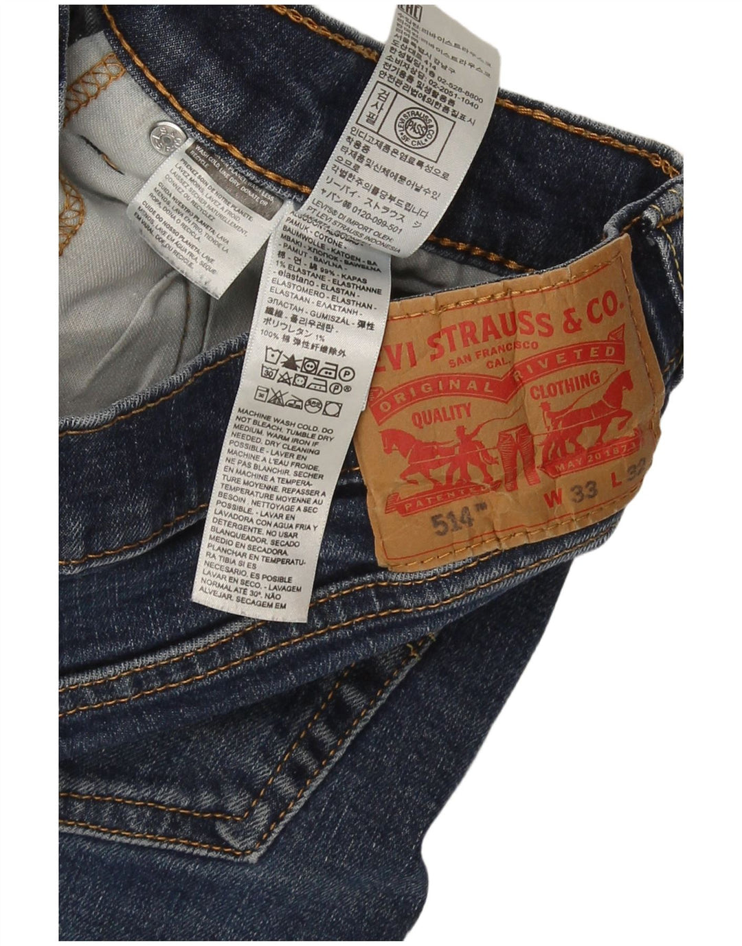 Levi's Herre 514 Straight Jeans Størrelse 33W33 L32 Blå Bomuld