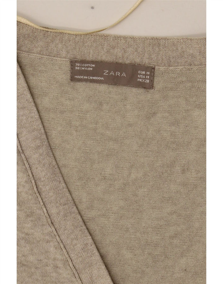Zara Womens Longline Cardigan Sweater UK 12 Medium Grey Bomuld